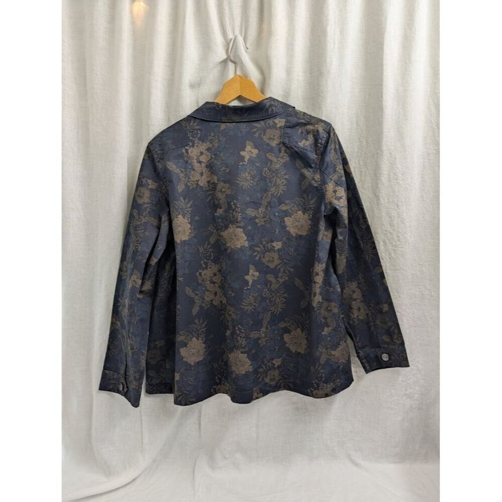 Caffe Marrahesh women's large Navy and floral light button up jacket casual F8 - Picture 10 of 13